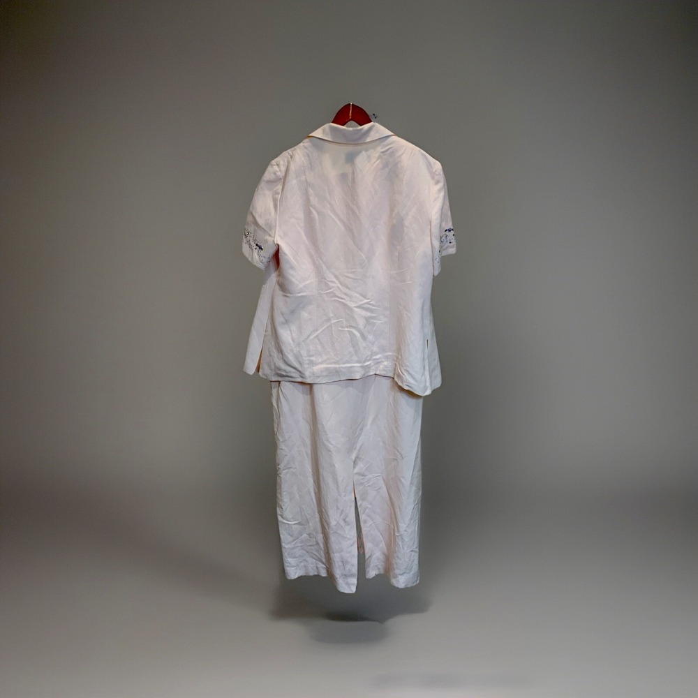 Jessica Howard 2-Piece Linen Blend Dress/Jacket Pale Pink Sz. 14 Vtg Embellished - Picture 2 of 8